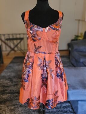 $220 "Flawed" Anthrolopgie Eva Franco Floral Orange Fit-and-Flare Dress